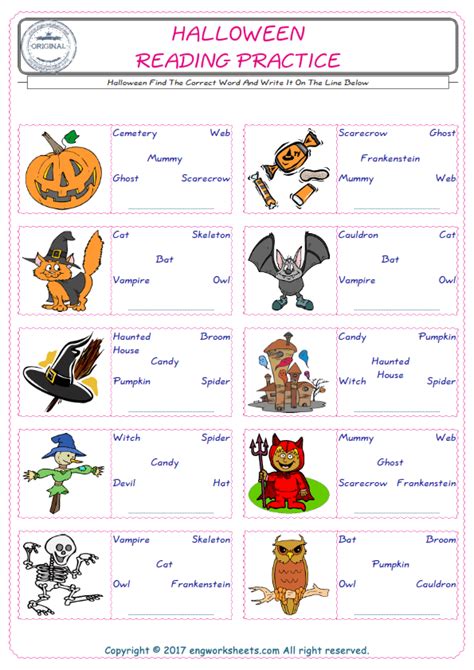 Halloween English Worksheet For Kids Esl Printable Picture Dictionary