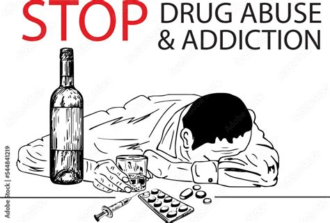 Stop Drug Abuse Sign Stop Drug Addiction Sketch Drawing Poster Drug