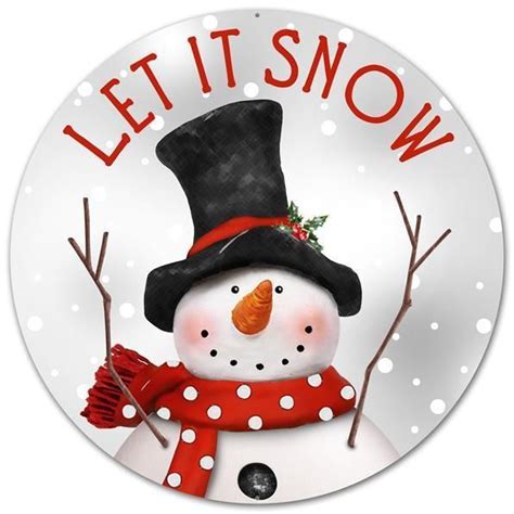 Let It Snow Snowman 12 Round Metal Sign Whiteredblackgrey