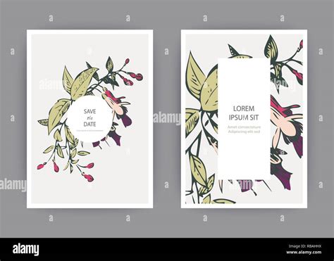 Botanical Wedding Invitation Card Template Design Hand Drawn Fuchsia