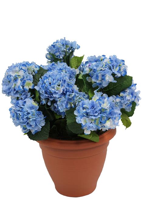 Artificial Blue Hydrangea Flower Plant Bush Shrub In Container Patio