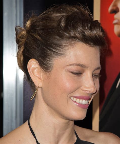 Jessica Biel Long Straight Formal Updo Hairstyle Brunette Hair Color