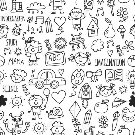 Happy Children Creativity Imagination Doodle Icons With Kids Play
