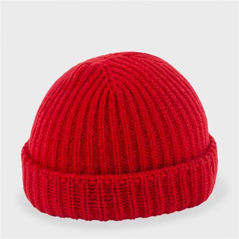 Paul Smith Red Ribbed Knit Wool Beanie Hat In Red For Men Lyst