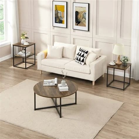 Round Wooden Coffee Table Set 3 Piece Decor Essentials