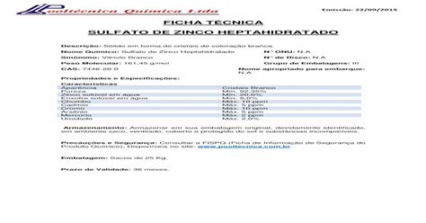 Para Que Serve Sulfato De Zinco Heptaidratado