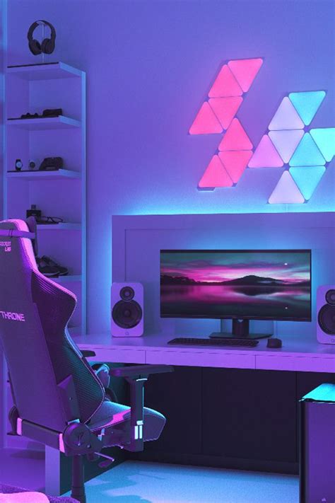 Rgb Triangle Lights For Battlestation Gaming Desk Setup Gamer Room