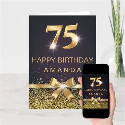 Personalized Elegant 75th Birthday Gold Glitter Card Zazzle