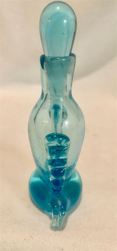 Vintage Handblown Aqua Glass Perfume Bottle