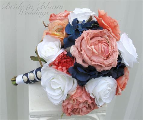 Wedding Bouquet Coral Navyand White Rose Wedding Ideas
