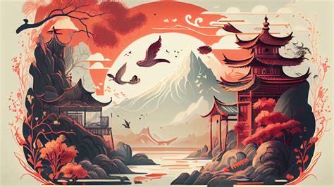 Mountains And Rivers Ancient Architecture Chinese Style Background