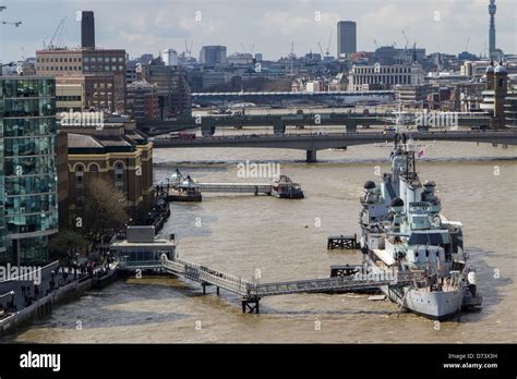 River Thames In London With Hms Belfast Stock Photo Alamy