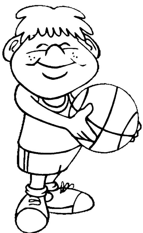Smiling Boy Begin To Basketball Exercise Coloring Pages Kids Play Color