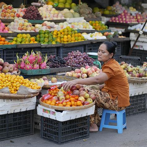Market Myanmar Fruits Market Woman Food Fruit Exotic Fresh