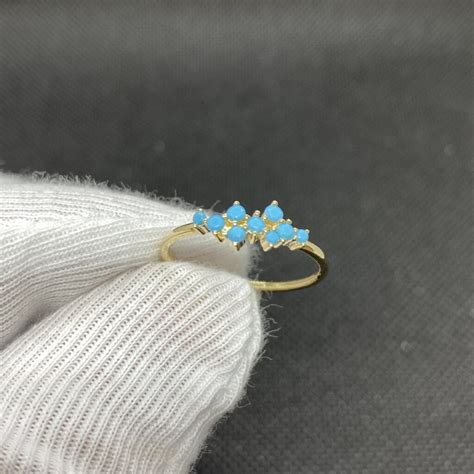 14K Real Solid Gold Turquoise Ring For Women