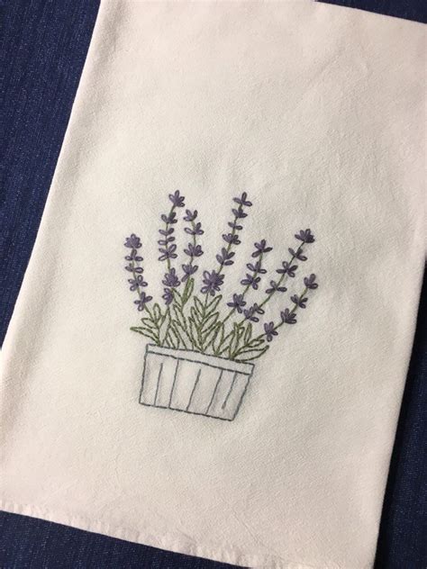 Flour Sack Lavender Towel Hand Embroidered Tea Towelwildflower Tea