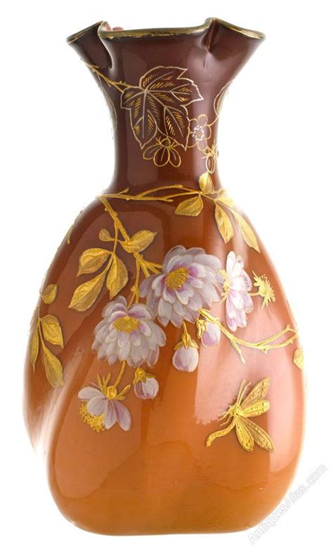Bohemian Harrach~art Nouveau Vase~enameled And Richly Gilded~wild Rose And Butterfly Decoration