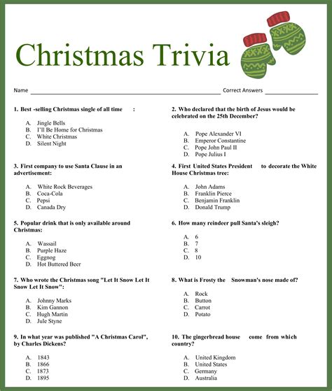 Christmas Trivia Game Printable