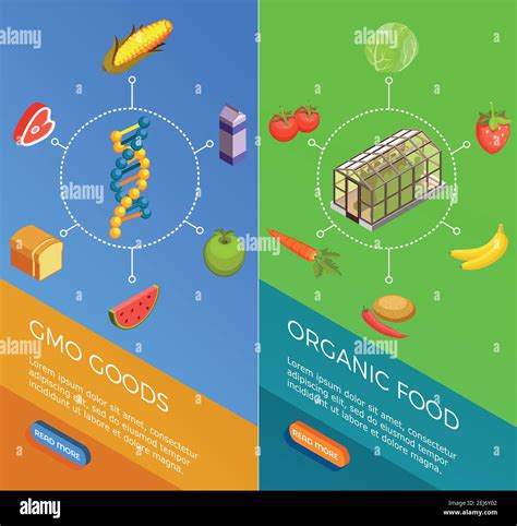 Genetically Modified Organisms Set Of Vertical Isometric Banners With