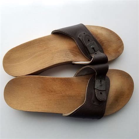 Vintage Original Dr Scholl S Women S Brown Wood Slide Sandals Size
