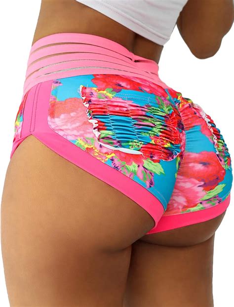 Damen Workout Yoga Shorts Hohe Taille Push Up Gym Shorts Scrunch Gerafft Ges Lifting