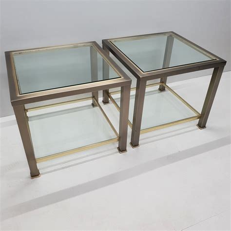 Pair Of Brushed Steel Brass And Glass Side Tables By Belgo Chrom 88026