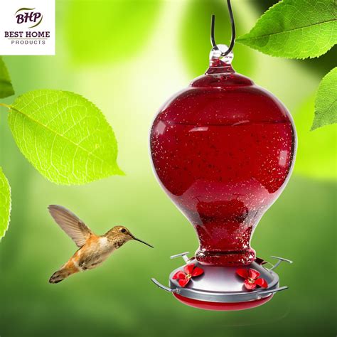 Blown Glass Hummingbird Feeder With Perch Red Cherry Blossom Best Home Products