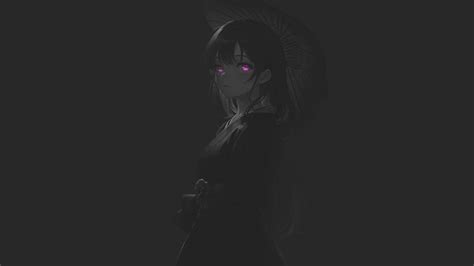 Anime Girls Dark Background Simple Background Monochrome Selective