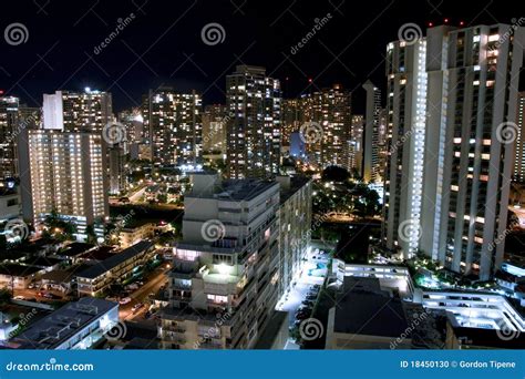 City Night Scene Of Waikiki Honolulu Stock Photo Image Of Modern