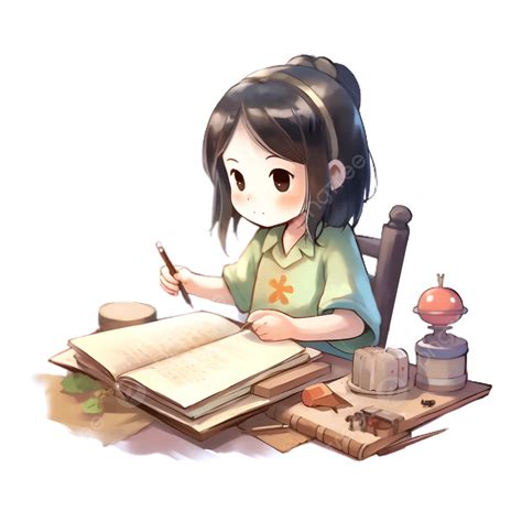 Girl Studying Cute Cartoon Illustration Girl Study Learning