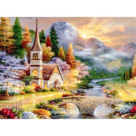 Full 5d Diy Daimond Painting Cross Stitch Autumn Landscape 3d Diamond