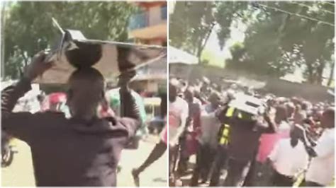 drama as stolen tv gets stuck on thief s head shocking video drops