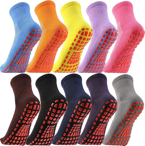 Kissealed Pairs Non Slip Skid Socks With Grips Women Men Cushioned Sole Grip Socks For