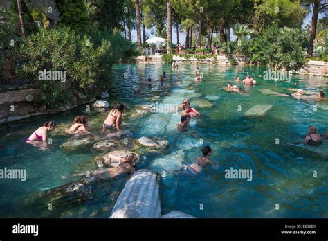 Bathers In The Ancient Bath Travertine Terraces Of Pamukkale Unesco