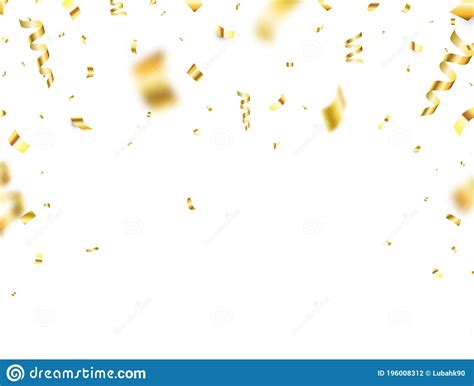 Gold Confetti On White Background Falling Shiny Golden Confetti Frame