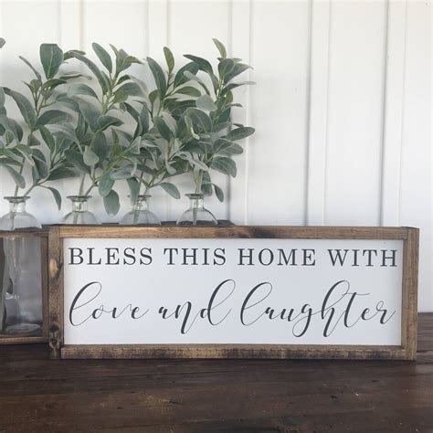 Bless This Home With Love And Laughter Wood Sign Painted Etsy
