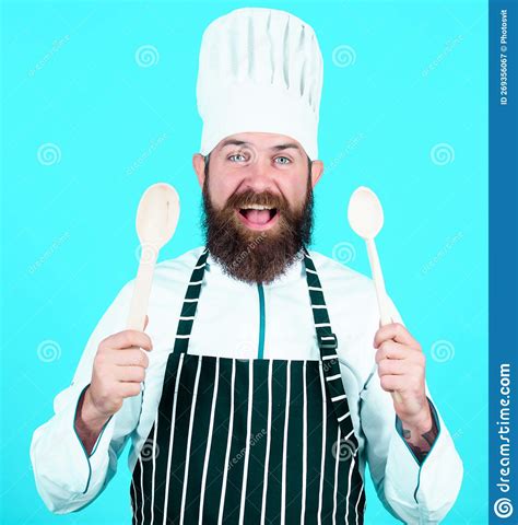 Cafe Service Vegetarian Mature Chef With Beard Bearded Man Cook In Kitchen Culinary Stock