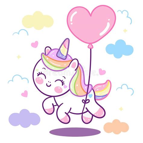 Cute Unicorn Cartoon Pony Child Vector With Balloonlittle Horse Kawaii