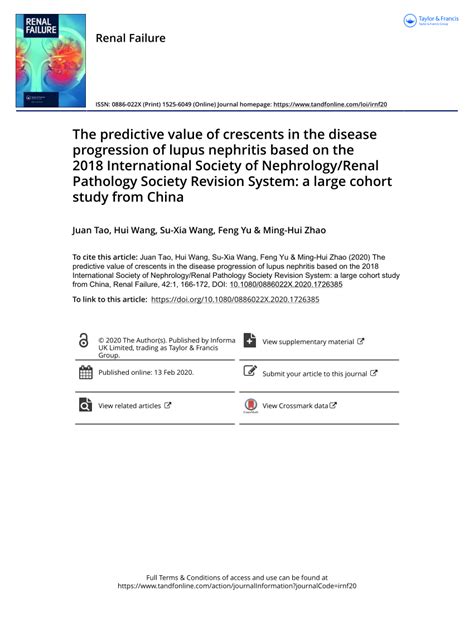 Pdf The Predictive Value Of Crescents In The Disease Progression Of