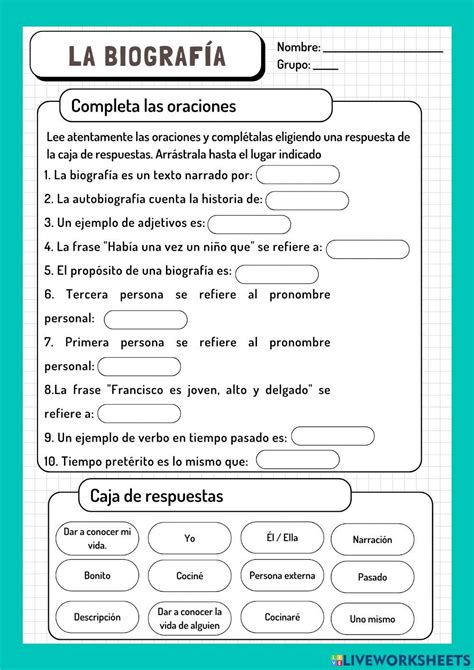 Biografía Online Activity For Secundaria Live Worksheets