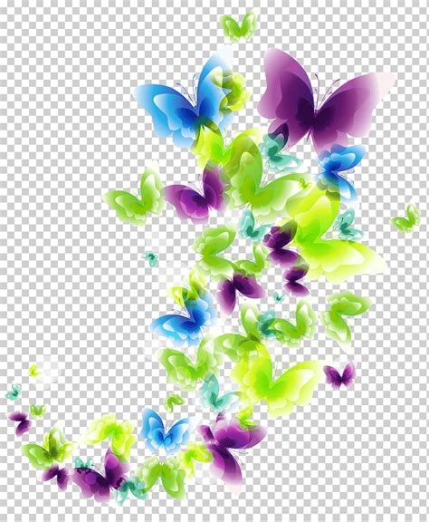Ilustración verde y morada mariposa mariposas deco púrpura