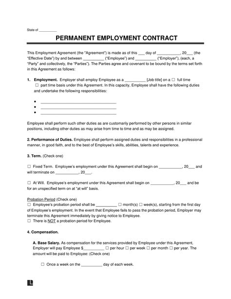 Free Permanent Employment Contract Template Pdf And Word