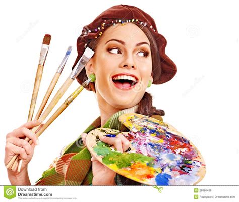 Female artist at work. stock photo. Image of paintbrush - 28880468
