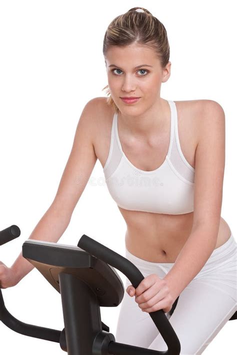 Fitness Series Woman On Exercise Bike Stock Photo Image Of Spinning Caucasian
