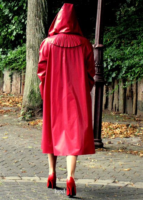 Kleppermantel Kleppermode Rainwear Girl Rubber Raincoats Red Rain Hooded Cloak Raincoats For