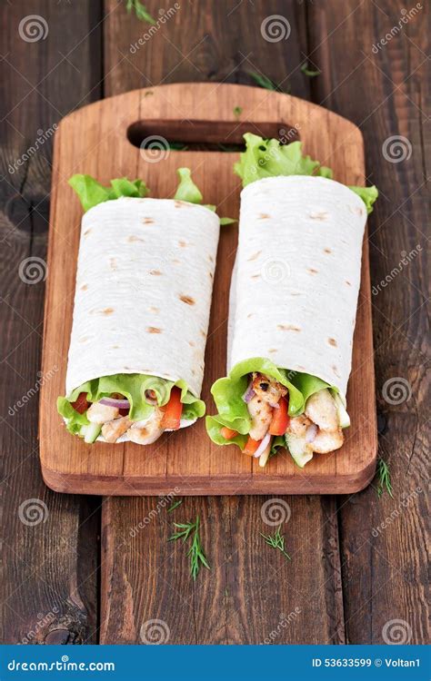 Wrap Sandwiches With Chicken Meat Stock Image Image Of Paprika