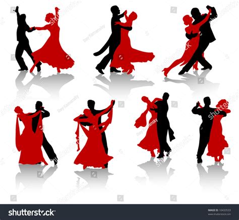 Silhouettes Pairs Dancing Ballroom Dances Waltz Stock Vector Royalty