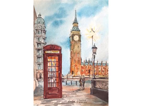 London Painting Original Watercolor Artwork England Uk Big Ben Etsy