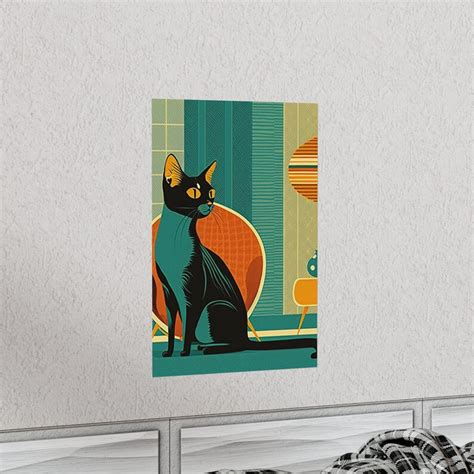 Mid Century Modern Cat Wall Art Cat Lover Poster Mid Century Etsy