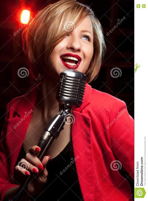 Woman With Retro Microphone Stock Photo Image Of Karaoke Music 74951264